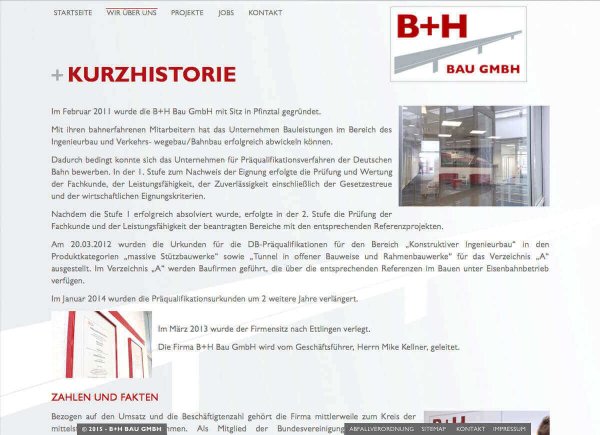 B+H Bau GmbH - Unterseite "Wir über uns"