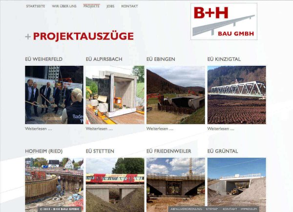 B+H Bau GmbH - Unterseite "Projekte"